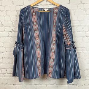 LC Lauren Conrad Blue Stripe Tie Bell Sleeve Blouse XL